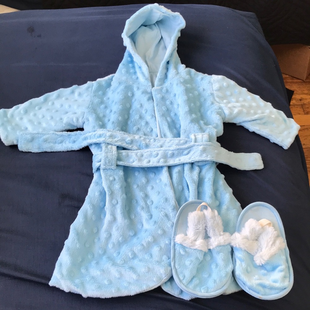 👦 Beansprout Blue Bath Robe & Slipper Set 0-9m👦